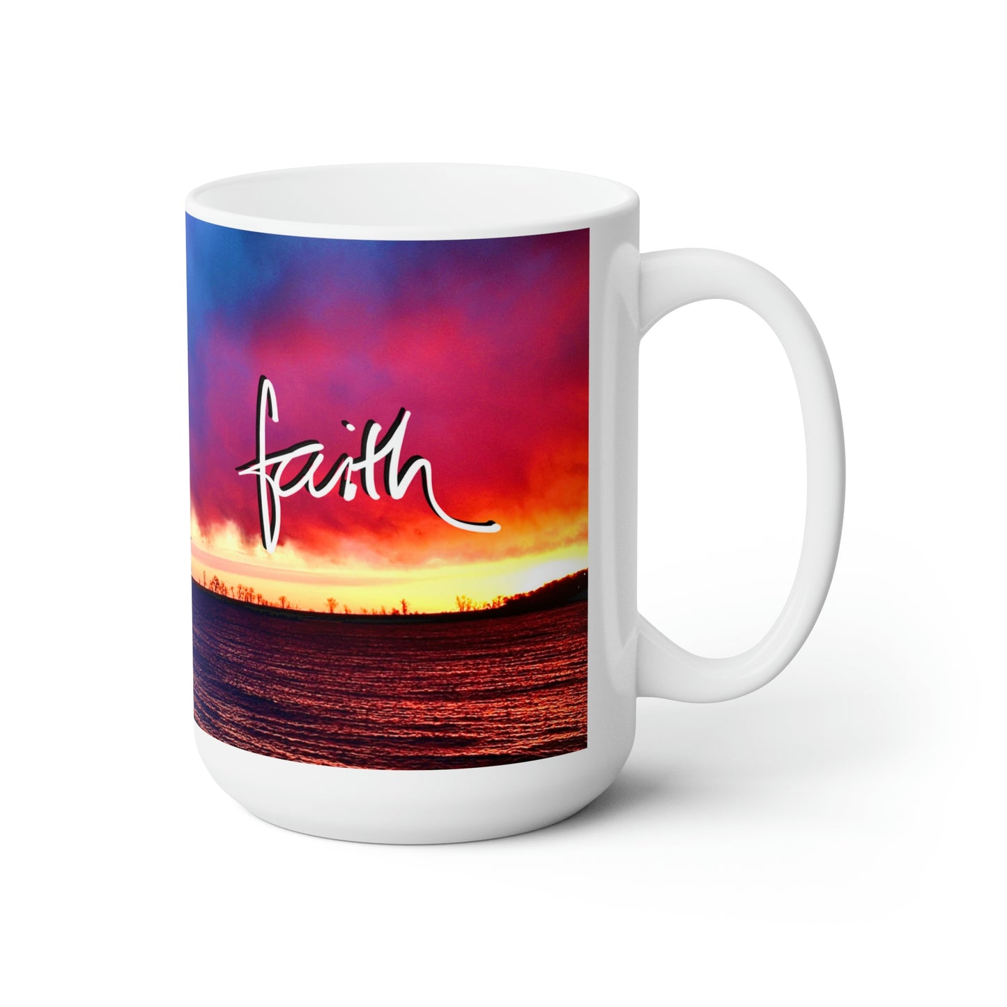 Handwritten "faith" Stormy Sunrise Ceramic Mug 15oz