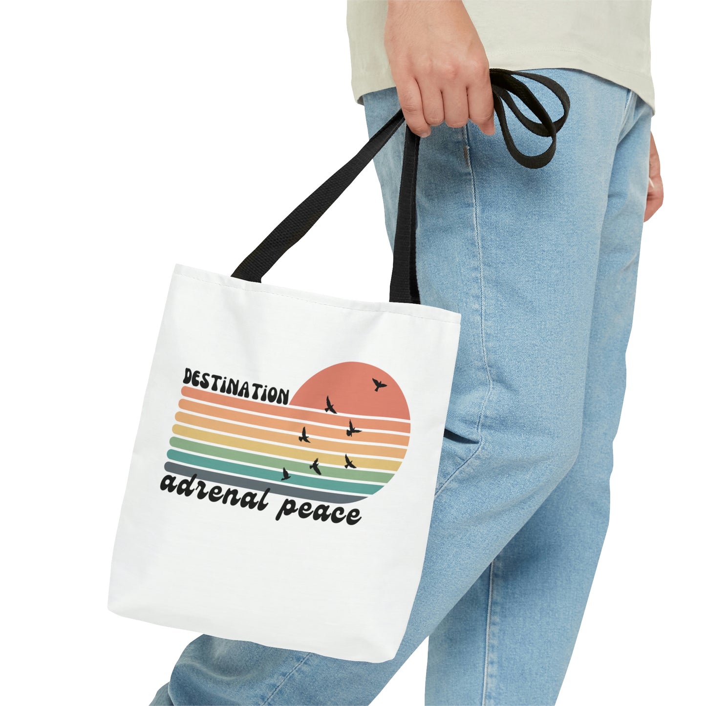Destination: Adrenal Peace (retro rainbow) Tote Bag in 3 sizes