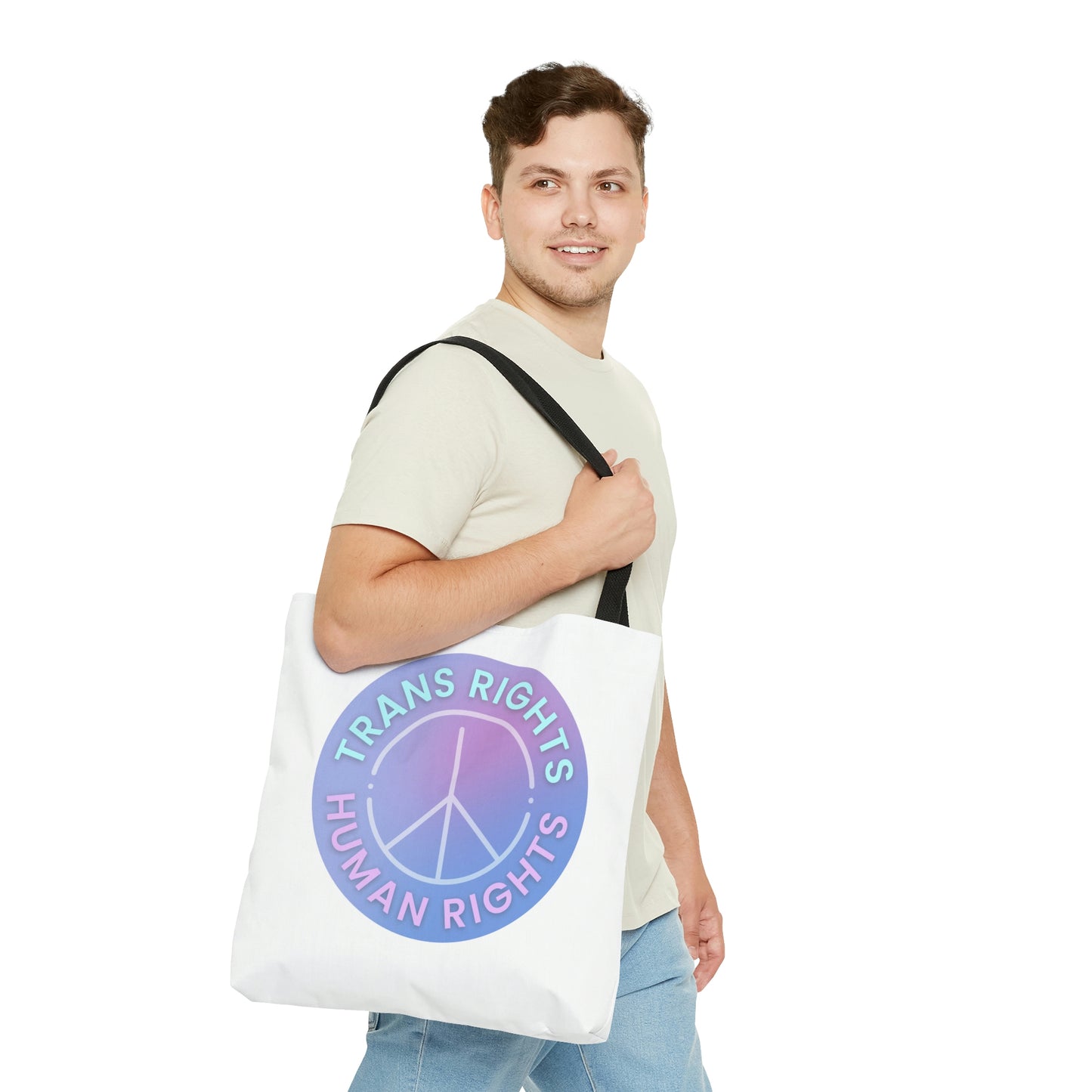 Trans Rights are Human Rights AOP Tote Bag in 3 sizes