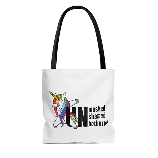 "Unmasked Unshamed Unbothered" Unicorn Tote Bag in 3 sizes