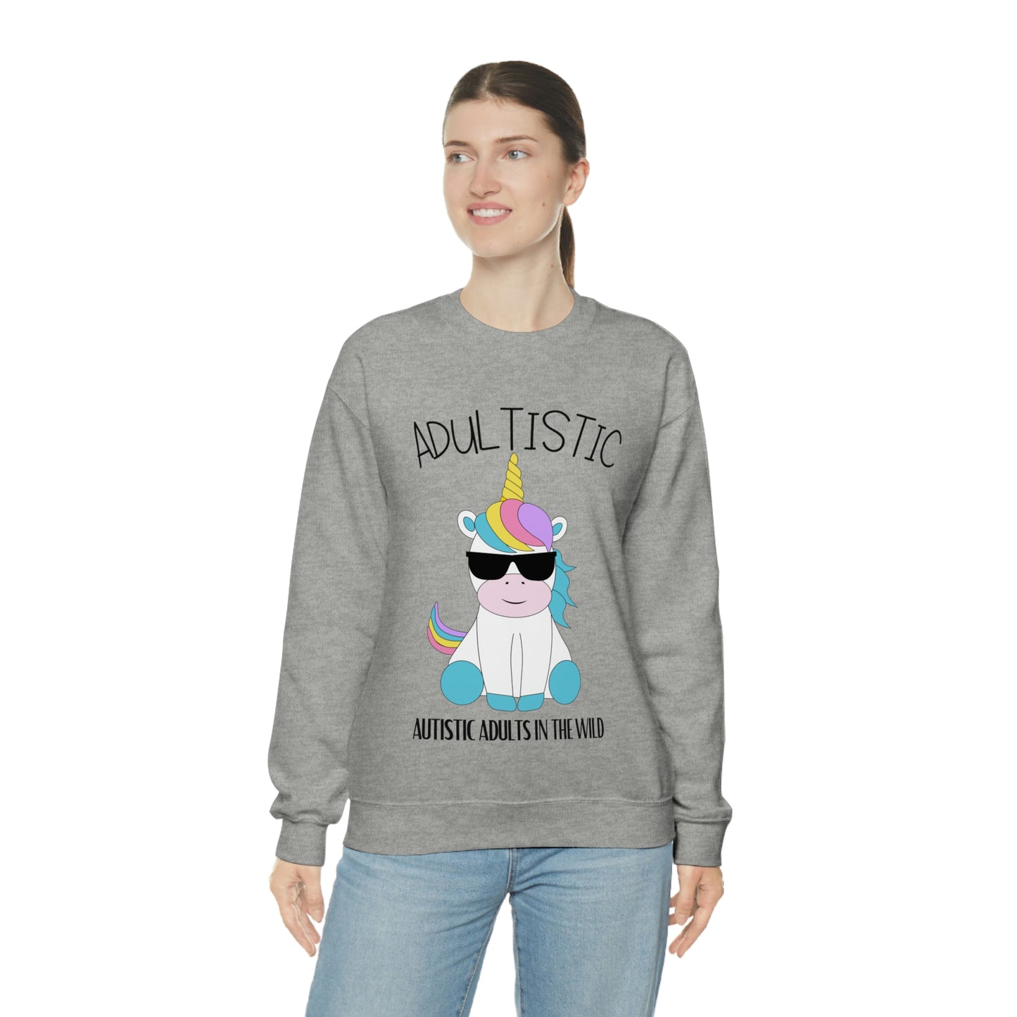 "Autistic Adults In The Wild" Shady Unicorn Unisex Heavy Blend™ Crewneck Sweatshirt