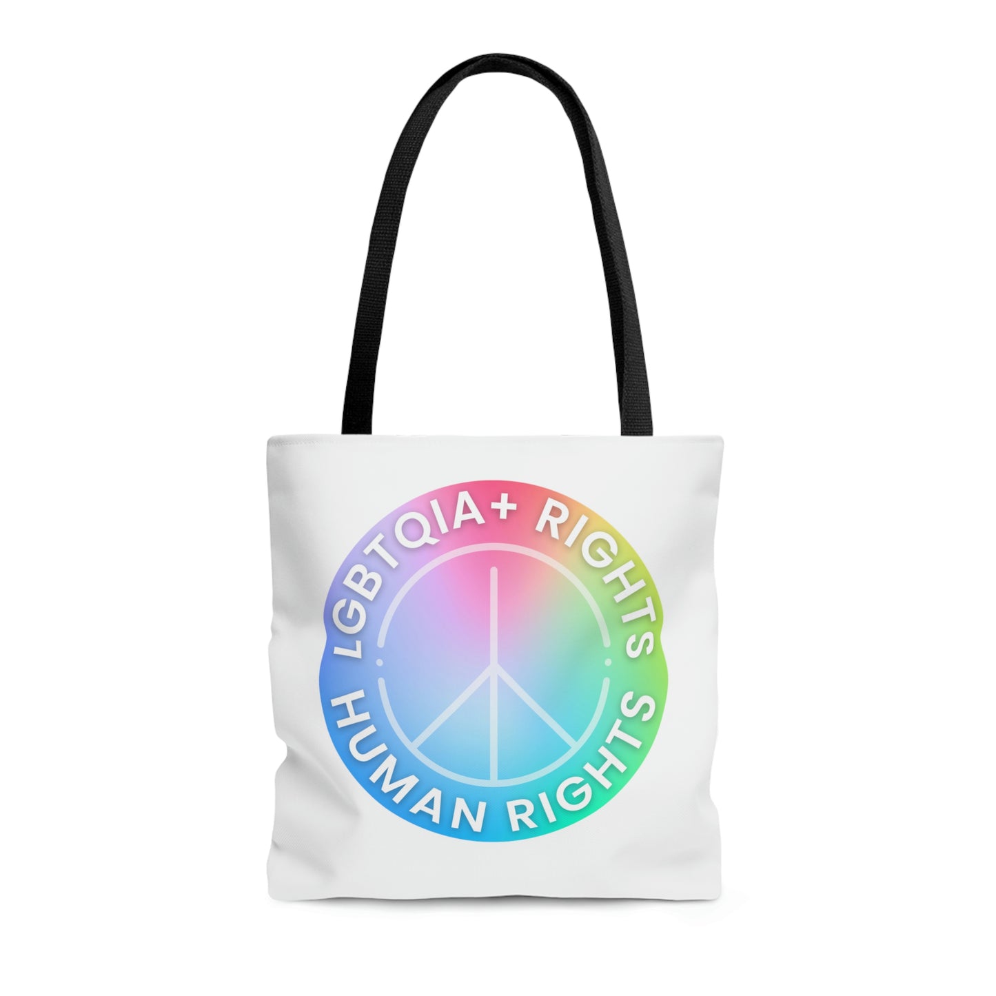 LGBTQIA+ Rights are Human Rights AOP Tote Bag in 3 sizes