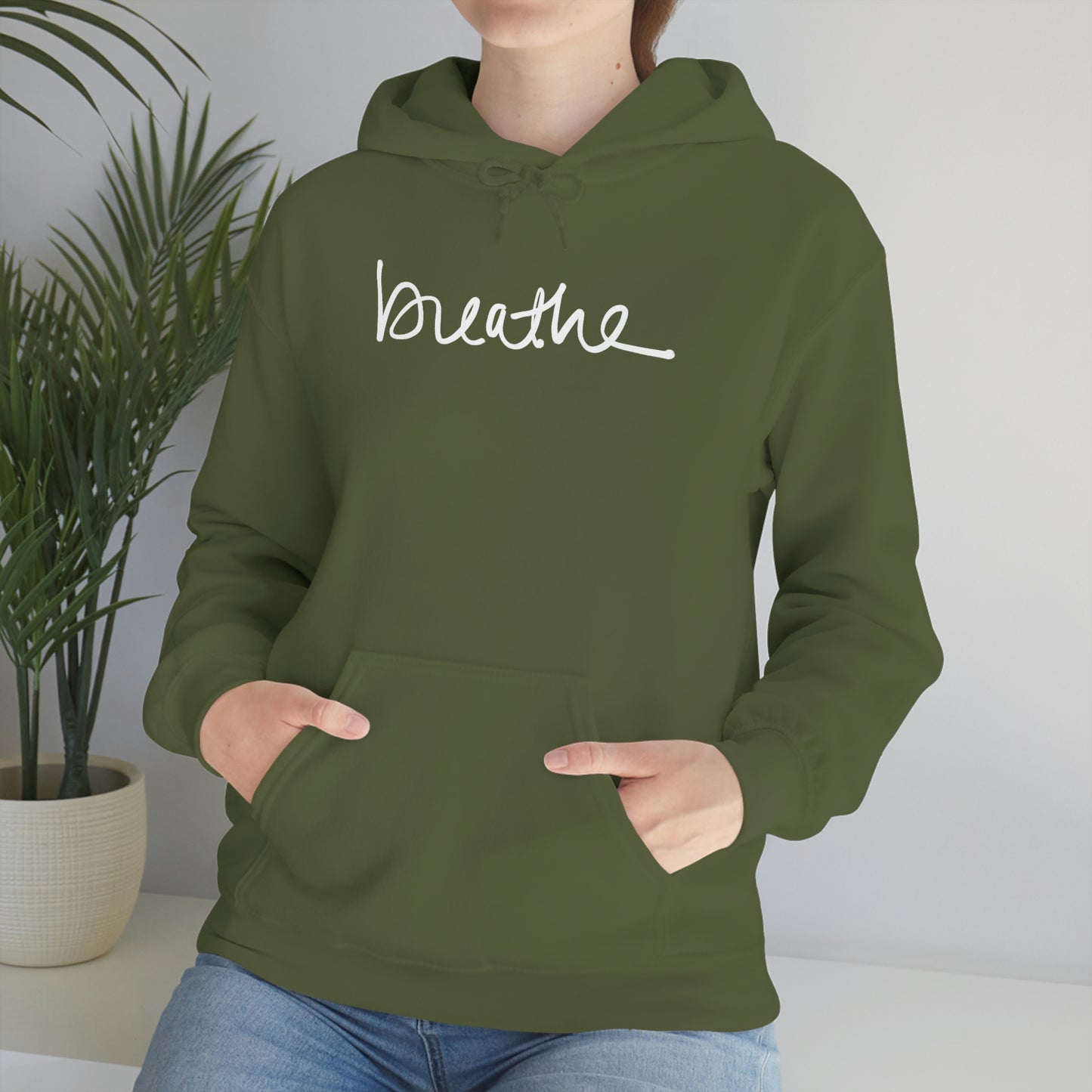 Handwritten "breathe" (white font) Unisex Heavy Blend™ Hooded Sweatshirt
