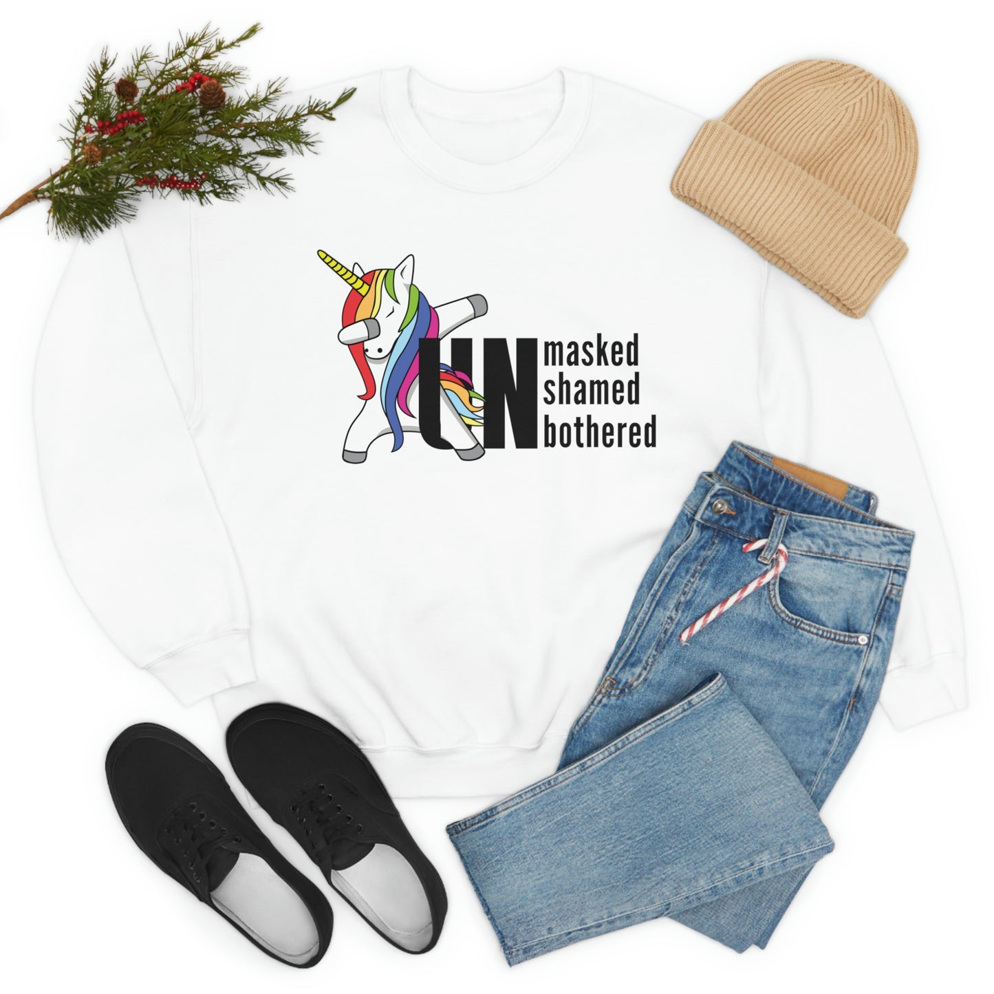 "Unmasked Unshamed Unbothered" Unicorn Unisex Heavy Blend™ Crewneck Sweatshirt