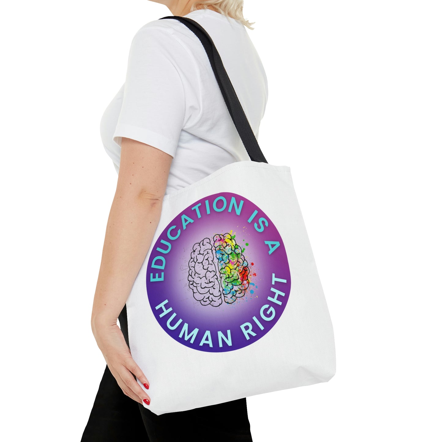 Education is a Human Right AOP Tote Bag in 3 sizes