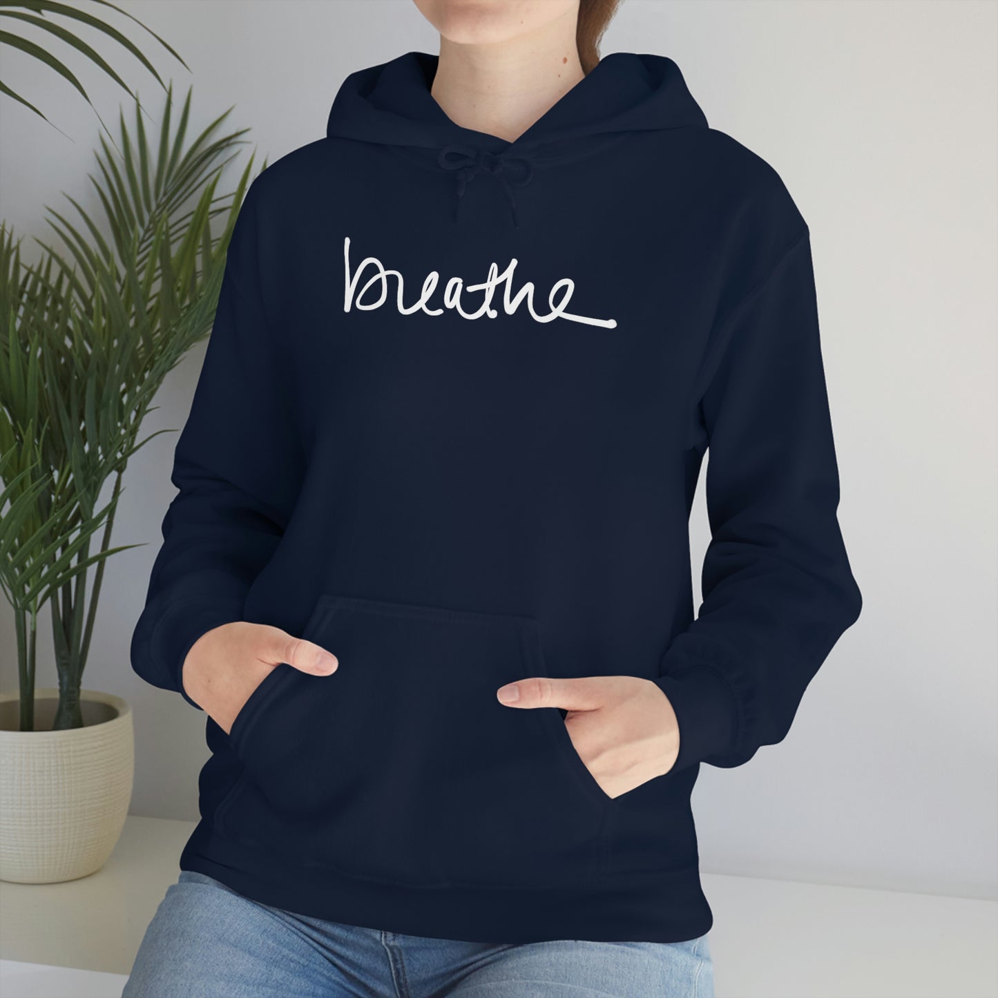 Handwritten "breathe" (white font) Unisex Heavy Blend™ Hooded Sweatshirt
