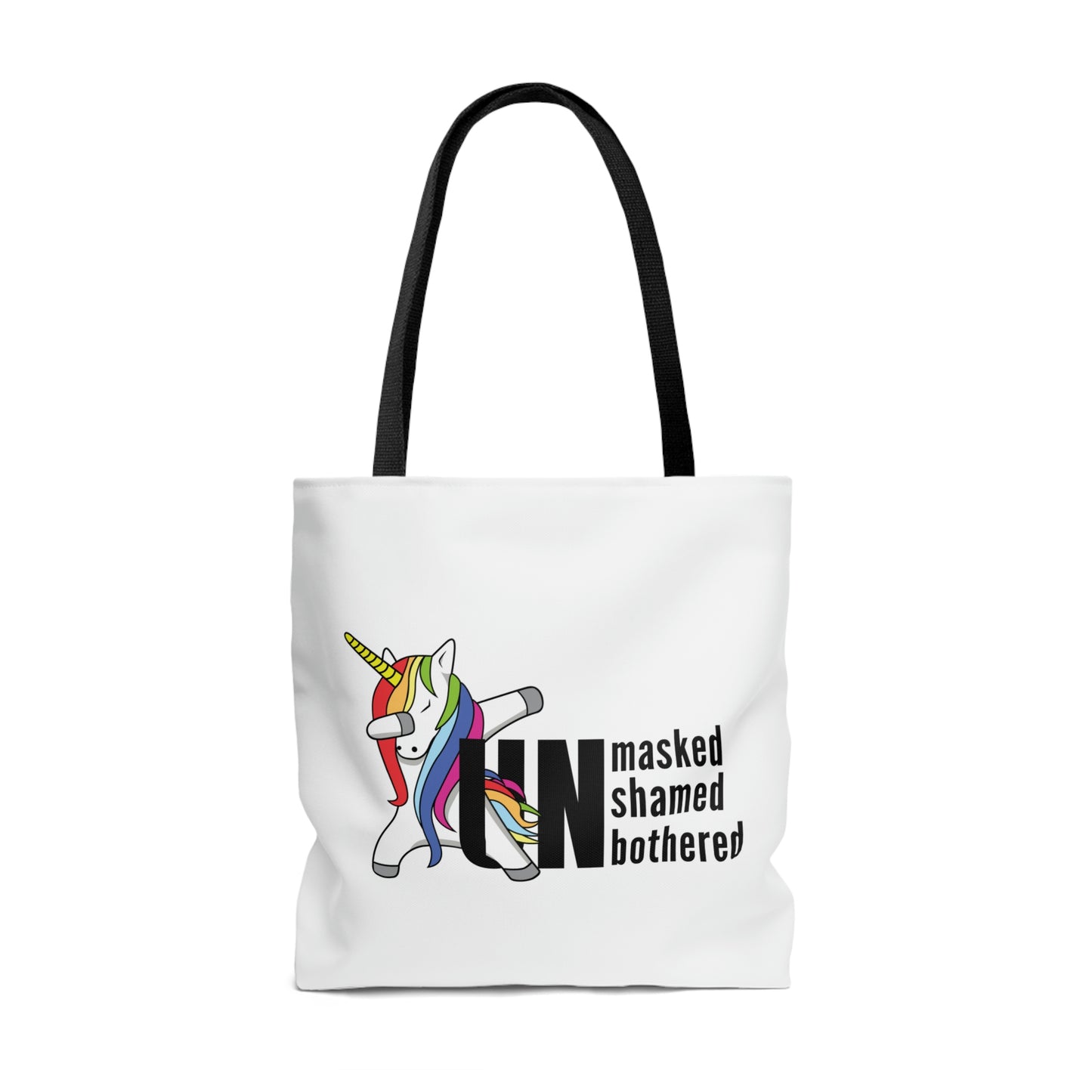 "Unmasked Unshamed Unbothered" Unicorn Tote Bag in 3 sizes
