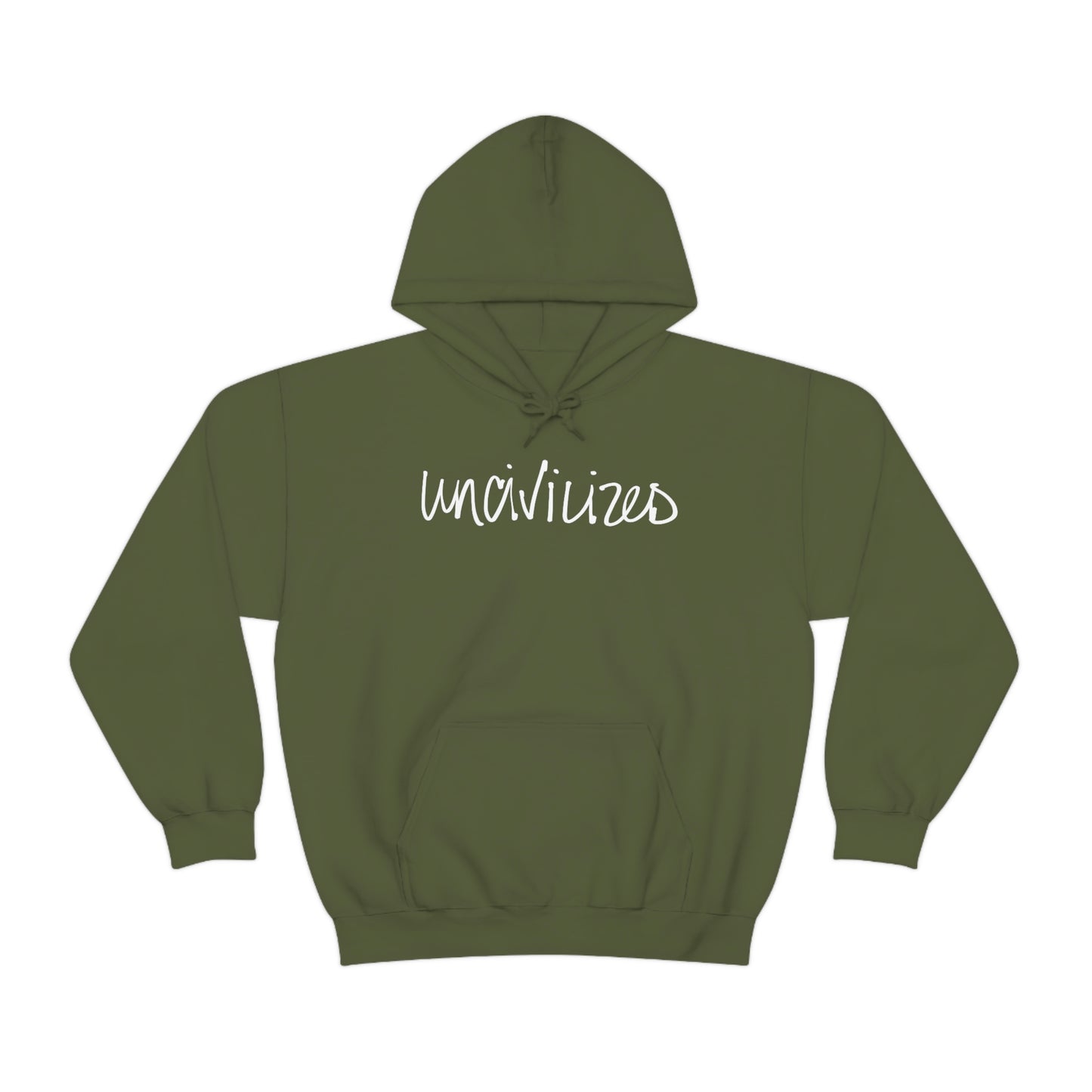 Handwritten "UNCIVILIZED" Unisex Heavy Blend™ Hooded Sweatshirt [white font]