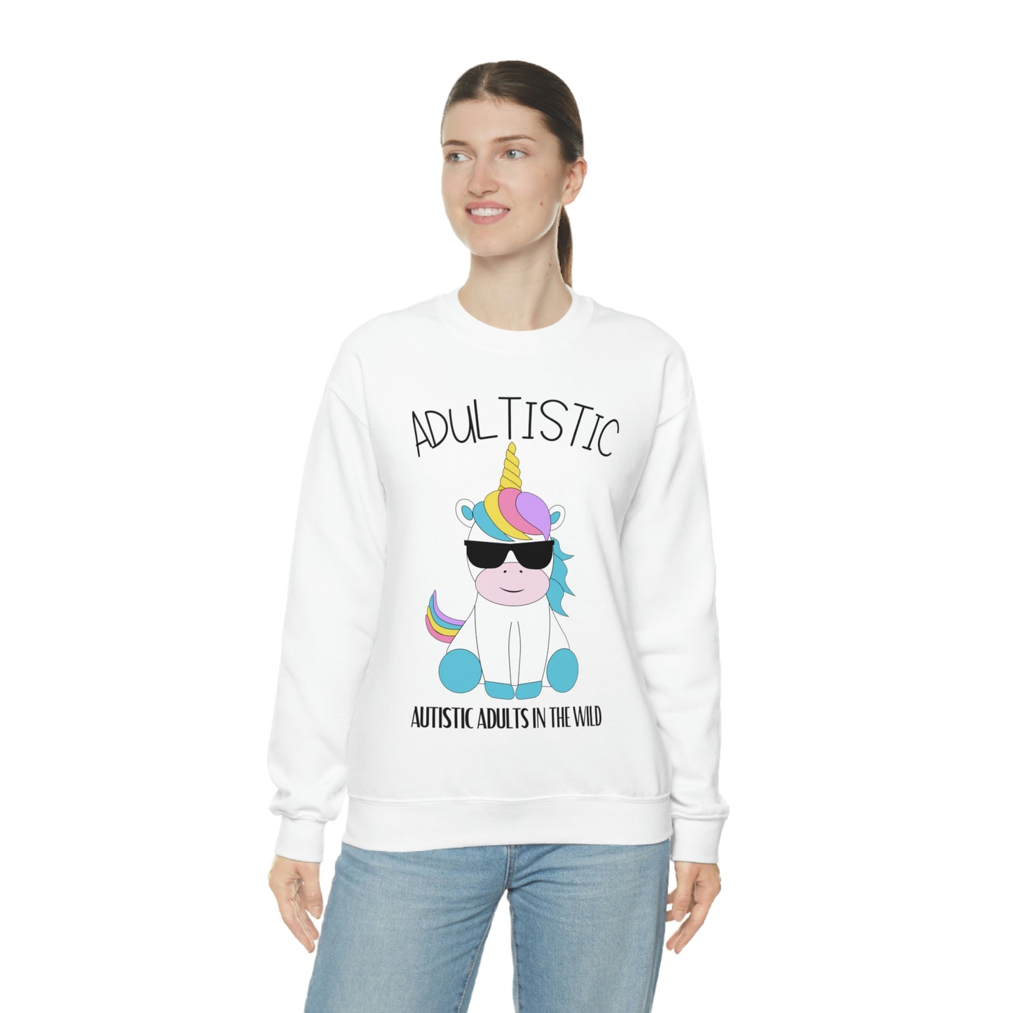 "Autistic Adults In The Wild" Shady Unicorn Unisex Heavy Blend™ Crewneck Sweatshirt